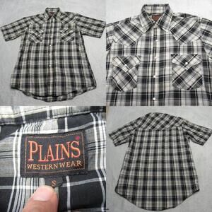 Plains Western Pearl Snap Shirt Mens Small Black Brown‎ Plaid Short Sleeve